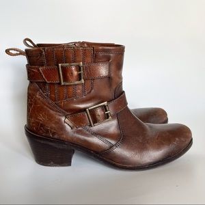 MIA Buckled Tobacco Leather Booties